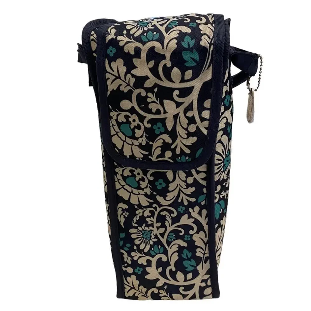 Single bottle wine carrier tote bag insulated & padded w/handle White Blue